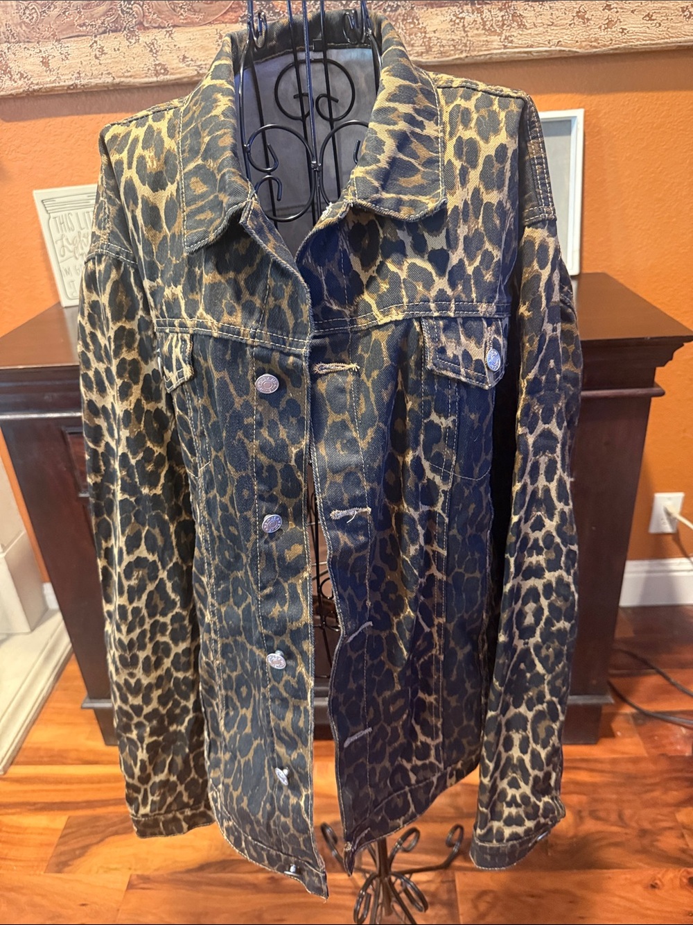 XXL Plus Size Leopard Print Denim Jacket